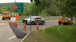 state police cruiser blocks entrance to I 395 in Thompson