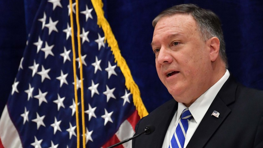 In this file photo, U.S. Secretary of State Mike Pompeo addresses the press following the US-Taliban deal signing ceremony in the Qatari capital Doha on February 29, 2020.