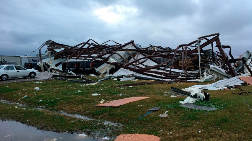 This photo shows some damage by a tornado in Alexandria, La., Monday, Dec. 16, 2019, after storms went through the area. Strong storms moving across the Deep South killed at least one person Monday and left a trail of smashed buildings, splintered trees and downed power lines the week before Christmas.