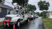Eversource crews in Southington after Tropical Storm Isaias