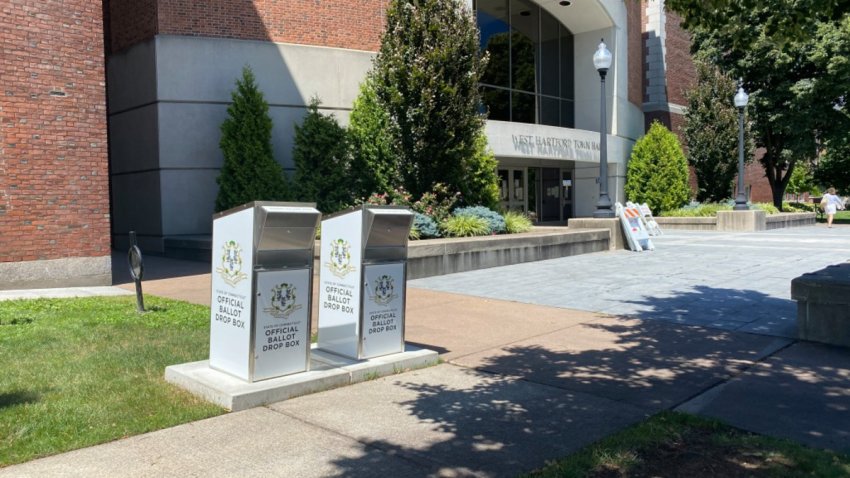 Ballot boxes outside West Hartford Town Hall