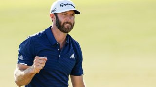 Dustin Johnson celebrates on the 18th green after winning the FedEx Cup in the Tour Championship golf tournament on Monday, Sept. 7, 2020 at East Lake Golf Club in Atlanta.