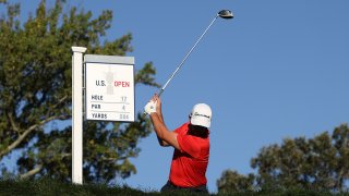 Matthew Wolff of the United States plays his shot from the 17th tee during the third round of the 120th U.S. Open Championship