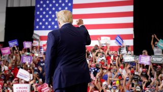President Donald Trump arrives to speak at a rally at Xtreme Manufacturing, Sunday, Sept. 13, 2020, in Henderson, Nev.