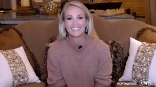 In this video image provided by CMT, Carrie Underwood accepts the video of the year award for "Drinking Alone"during the Country Music Television awards airing on Wednesday, Oct. 21, 2020.