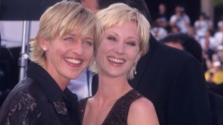 In this Sept. 14, 1997, file photo, comedienne Ellen DeGeneres and actress Anne Heche attend the 49th Annual Primetime Emmy Awards at the Pasadena Civic Auditorium in Pasadena, California.