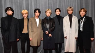 In this Jan. 26, 2020, file photo, South Korean K-pop group BTS attends the 62nd Annual GRAMMY Awards at STAPLES Center in Los Angeles, California.