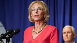 Betsy DeVos, U.S. secretary of education, speaks during a White House Coronavirus Task Force briefing at the Department of Education in Washington, D.C., U.S., on Wednesday, July 8, 2020. President Donald Trump today said he may cut funding if schools do not open before the November election.