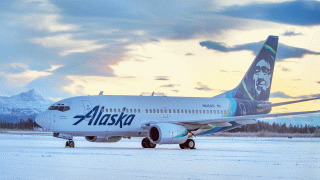 Photo of the Alaska Airlines plane that hit a brown bear during landing on Saturday, November 14, 2020.