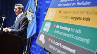 Federal Trade Commission (FTC) Chairman Joe Simon speaks during a press conference on September 4, 2019, at the FTC headquarters in Washington, DC.