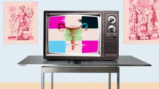 An old television set displaying the female reproductive system.