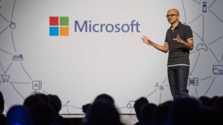 Satya Nadella, chief executive officer of Microsoft Corp., speaks during the Microsoft Developers Build Conference in Seattle, Washington, U.S., on Monday, May 7, 2018. The Build conference, marking its second consecutive year in Seattle, is expected to put emphasis on the company’s cloud technologies and the artificial intelligence features within those services.