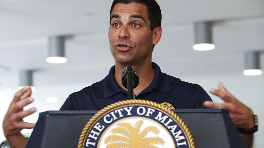 Miami Mayor Francis Suarez speaks to the media during the annual hurricane preparation exercise at the City of Miami’s Emergency Operations Center on May 29, 2019 in Miami, Florida.