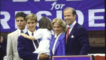 Sen. Joseph R. Biden Jr. standing with his family after announcing his candidacy for the Democratic presidential nomination.  (Photo by Cynthia Johnson/The LIFE Images Collection via Getty Images/Getty Images)