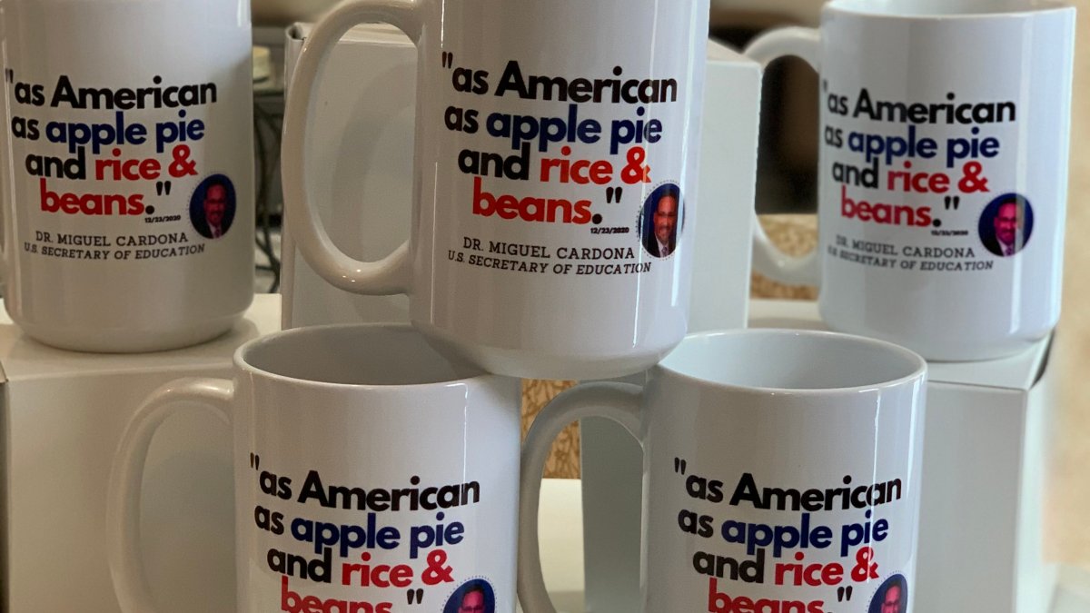 As American as Apple Pie & Rice & Beans'; Mugs Quoting Cardona Benefit  Scholarship Fund