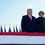 Outgoing President Donald Trump and first lady Melania Trump speaks briefly at Joint Base Andrews in Maryland on Jan. 20, 2021.