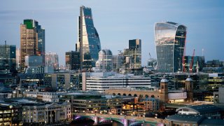 City of London skyscrapers along the River Thames