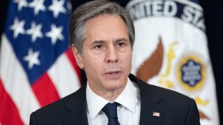 Secretary of State Antony Blinken speaks to staff at the US State Department during the first visit of US President Joe Biden in Washington, DC, February 4, 2021.