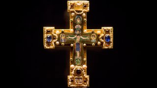 FILE - In this Jan. 9, 2014, a medieval Cross, part of the Welfenschatz, or Guelph Treasure, is displayed at the Bode Museum in Berlin. Ruling in a multi-million dollar dispute over a collection of medieval religious artworks, the Supreme Court made it harder Wednesday for certain lawsuits over property taken from Jews during the Nazi era to be brought in U.S. courts. The justices sided with Germany in a dispute involving the heirs of Jewish art dealers and the 1935 sale of a collection of Christian artwork called the Guelph Treasure.