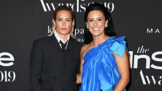 In this Oct. 21, 2019, file photo, Ashlyn Harris and Ali Krieger attend the 2019 InStyle Awards at The Getty Center in Los Angeles, California.