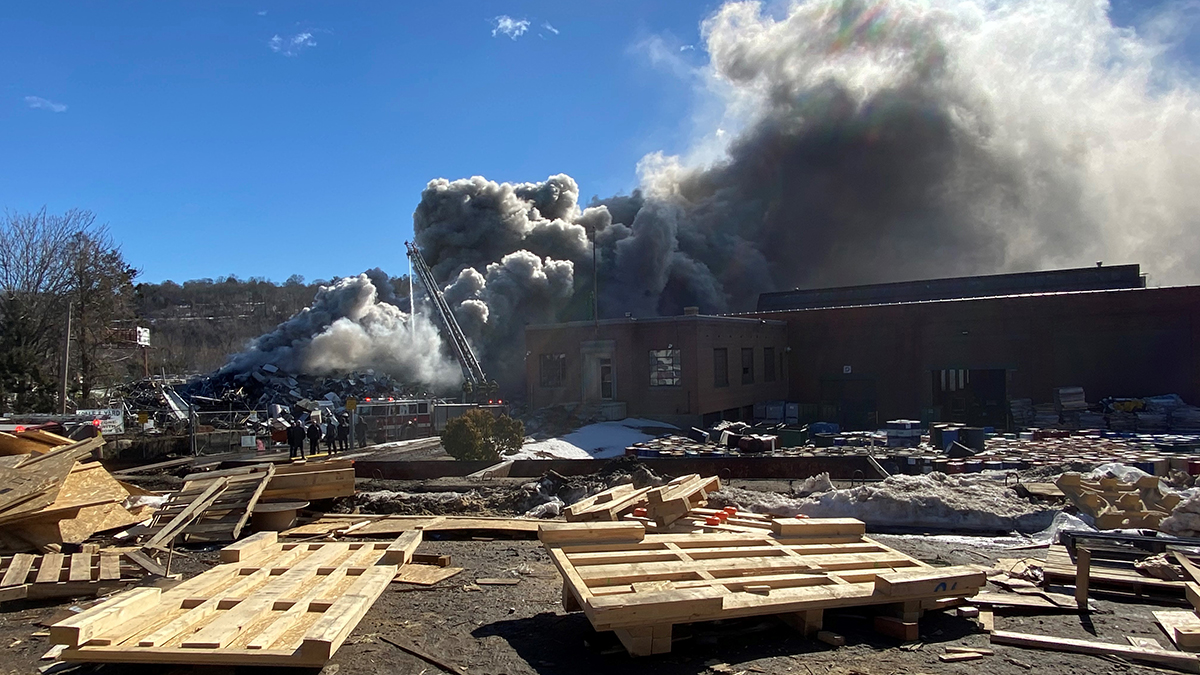 Booms Deployed After Petroleum from Fire at Scrapyard in Waterbury