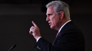 In this Jan. 21, 2021, file photo, U.S. House Minority Leader, Kevin McCarthy, Republican of California, speaks during his weekly press briefing on Capitol Hill in Washington, D.C.