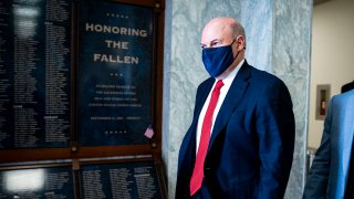 WASHINGTON, DC - FEBRUARY 24: United States Postal Service Postmaster General Louis DeJoy departs following a House Oversight and Reform Committee hearing on Legislative Proposals to Put the Postal Service on Sustainable Financial Footing on Capitol Hill on February 24, 2021 in Washington, DC.