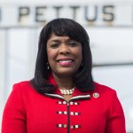 Rep. Terri Sewell, D-Alabama, poses on the Edmund Pettus Bridge in Selma, Feb. 15, 2015.