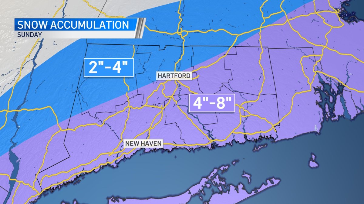 Accumulated snowstorm forecast for Sunday – NBC Connecticut