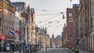 The streets of Amsterdam are empty as the lockdown continues due to the coronavirus (COVID-19) outbreak on April 12, 2020 in Amsterdam, Netherlands.