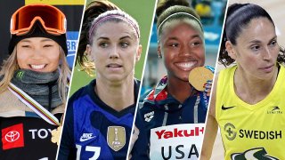 From left: Olympians Chloe Kim, Alex Morgan, Simone Manuel and Sue Bird will launch a new media platform highlighting achievements made by women in sports.