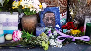 A small painting in memory of George Floyd is seen next to Cup Foods at George Floyd Square while the city of Minneapolis enters its third day of the trial of Derek Chauvin, who is facing murder charges in the death of George Floyd, in Minneapolis, Minnesota, March 31, 2021.
