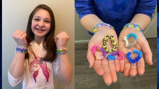 Arabella Helmer and the bracelets she makes to honor her late grandmother