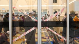 Malaysian Muslims perform tarawih prayers on the first night of Ramadan at a mosque in Selangor on April 12, 2021.