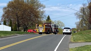 police and fire vehicles block Gilbert Avenue in Rocky Hill