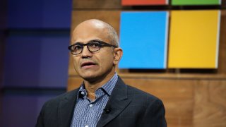 Satya Nadella, chief executive officer of Microsoft Corp., speaks during the company’s annual shareholders meeting in Bellevue, Washington, on Nov. 29, 2017.