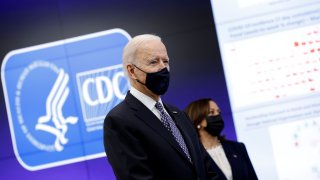 President Joe Biden and Vice President Kamala Harris receive an update on the fight against the coronavirus disease (COVID-19) pandemic as they visit the Centers for Disease Control and Prevention (CDC) in Atlanta, Georgia, U.S., March 19, 2021.