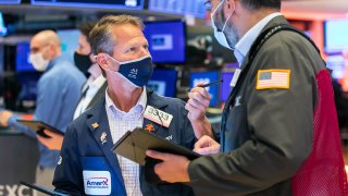 Traders on the floor of the New York Stock Exchange.