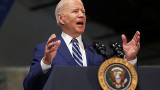 U.S. President Joe Biden speaks during a news conference with Virginia Governor Ralph Northam as they meet to discuss the state’s progress against the coronavirus disease (COVID-19) pandemic at Sportrock Climbing Centers in Alexandria, Virginia, May 28, 2021.