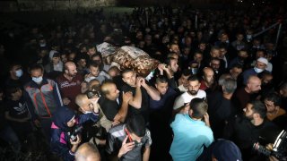 A funeral ceremony of Palestinian woman Rihab Haroub, who was killed by Israeli forces, held in Bethlehem, West Bank on May 7, 2021.