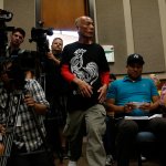 Sriracha plant owner David Tran arrives at the Irwindale city council meeting