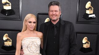 FILE - Gwen Stefani and Blake Shelton attend the 62nd Annual Grammy Awards at Staples Center on Jan. 26, 2020 in Los Angeles