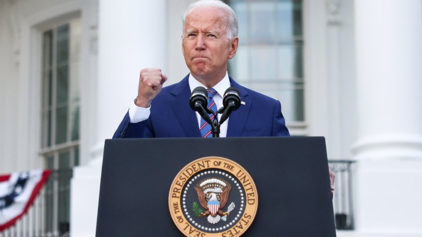 U.S. President Joe Biden delivers remarks at the White House at a celebration of Independence Day in Washington, U.S., July 4, 2021.