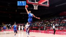 Jayson Tatum of Team USA during the Men's Basketball Preliminary Round Group A - Match 4 between France and USA on Day 2 of the Tokyo 2020 Olympic Games at Saitama Super Arena on July 25, 2021 in Tokyo, Japan.