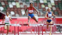 Dalilah Muhammad of Team United States competes in round one of the Women's 400m hurdles heats on day eight of the Tokyo 2020 Olympic Games at Olympic Stadium on July 31, 2021, in Tokyo, Japan.