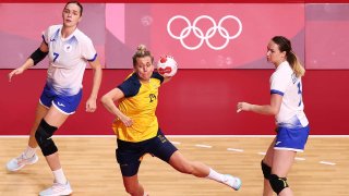 The action was thrilling Tuesday in Olympic women's team handball at Yoyogi National Stadium.
