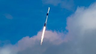 A Falcon 9 rocket launches the Transporter-1 mission in January 2021.