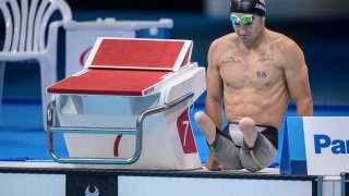 Rudy Garcia-Tolson of the U.S. prepares at the start of the men's swimming 100m breaststroke S6 final at the Tokyo 2020 Paralympic Games