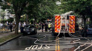Fire vehicles on Sheffield Avenue in New Haven
