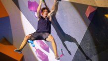 INNSBRUCK, AUSTRIA - JUNE 26: Nathaniel Coleman of the USA competes during the men’s boulder finals at Kletterzentrum Innsbruck on June 26, 2021 in Innsbruck, Austria. (Photo by Marco Kost/Getty Images)